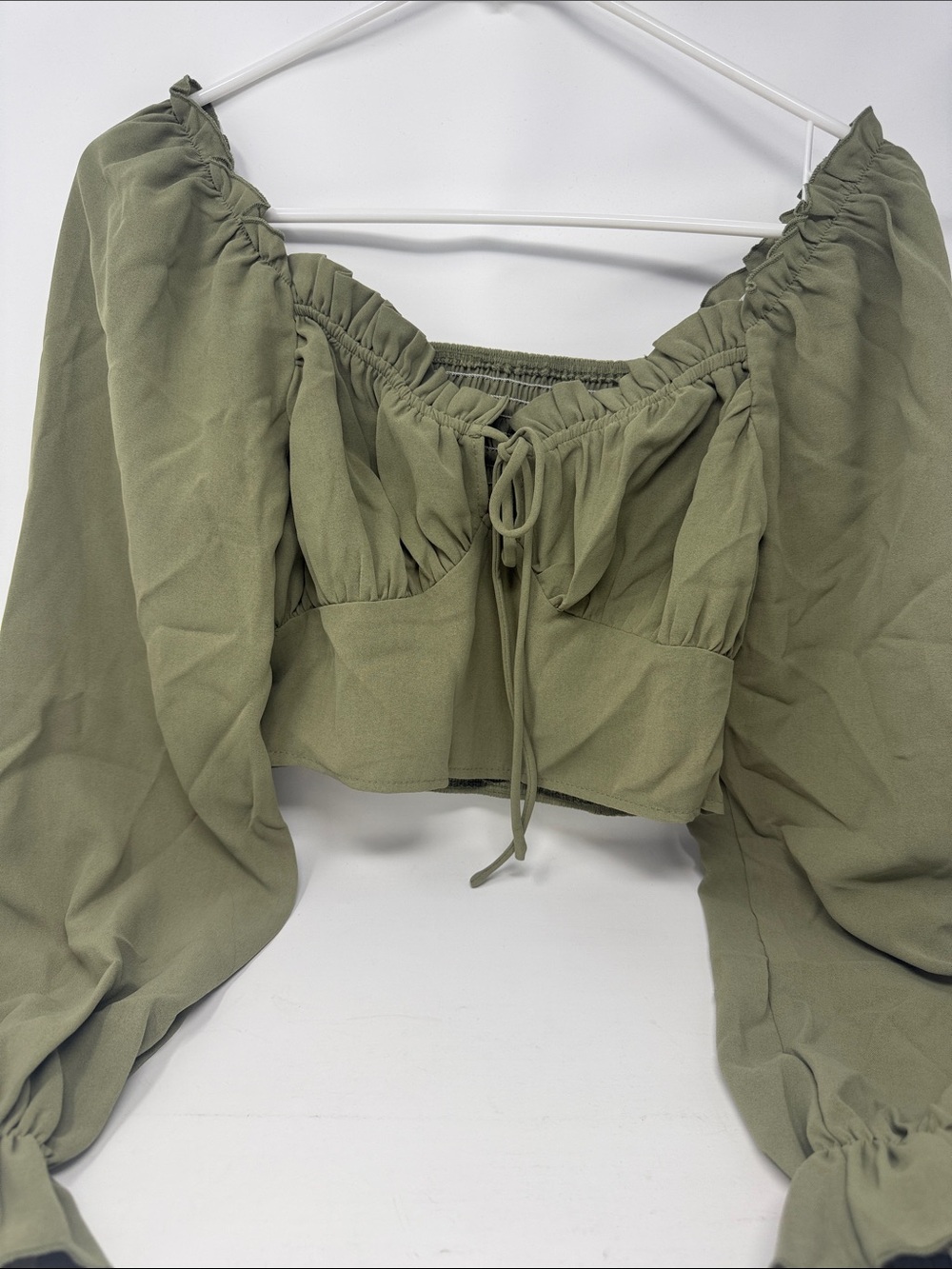 SHEIN Women’s Olive Green Off-Shoulder Peasant Crop Top long sleeve S - Picture 4 of 10